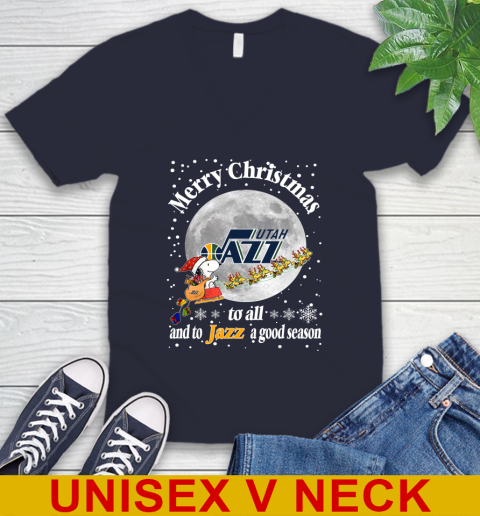 Utah Jazz Merry Christmas To All And To Jazz A Good Season NBA Basketball Sports V-Neck T-Shirt 2