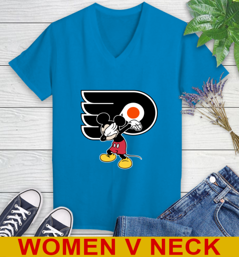 Philadelphia Flyers NHL Hockey Dabbing Mickey Disney Sports Women's V-Neck T-Shirt 8