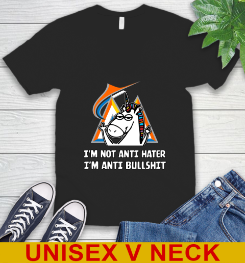 Miami Marlins MLB Baseball Unicorn I'm Not Anti Hater I'm Anti Bullshit V-Neck T-Shirt 2