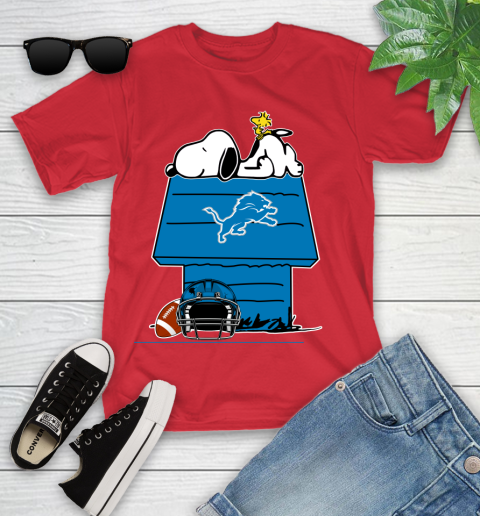 Detroit Lions NFL Football Snoopy Woodstock The Peanuts Movie Youth T-Shirt 10