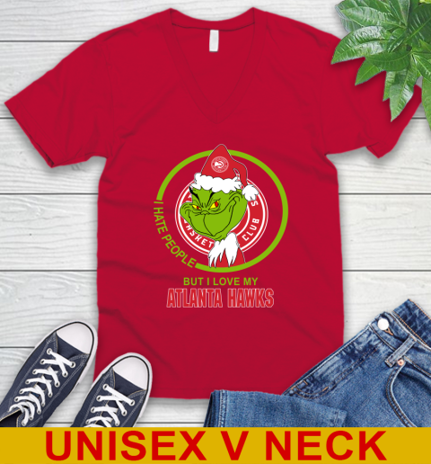 Atlanta Hawks NBA Christmas Grinch I Hate People But I Love My Favorite Basketball Team V-Neck T-Shirt 7