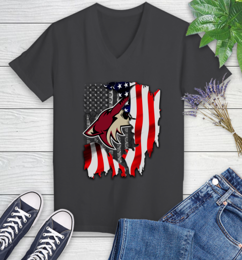 Arizona Coyotes NHL Hockey American Flag Women's V-Neck T-Shirt 8