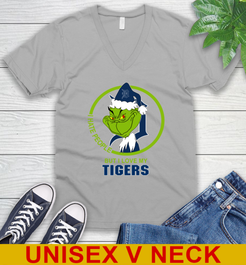 Detroit Tigers MLB Christmas Grinch I Hate People But I Love My Favorite Baseball Team V-Neck T-Shirt 4