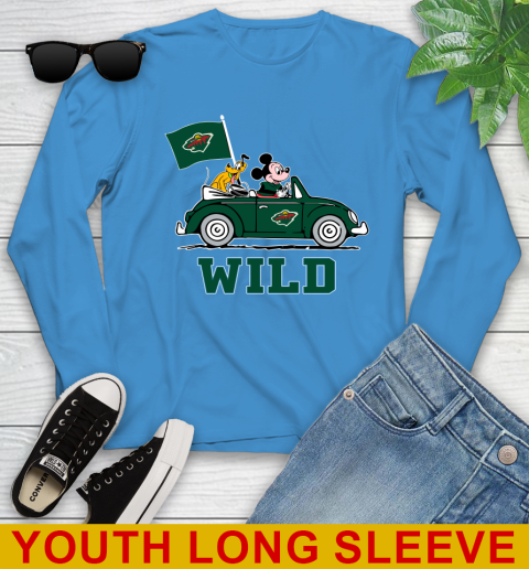 NHL Hockey Minnesota Wild Pluto Mickey Driving Disney Shirt Youth Long Sleeve 8
