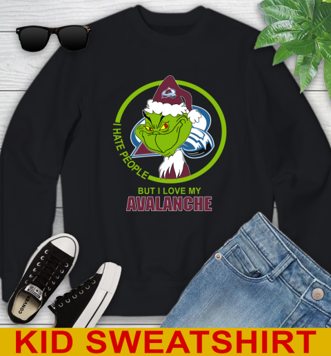 Colorado Avalanche NHL Christmas Grinch I Hate People But I Love My Favorite Hockey Team Youth Sweatshirt 2