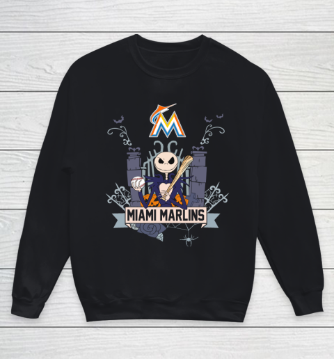MLB Miami Marlins Baseball Jack Skellington Halloween Youth Sweatshirt