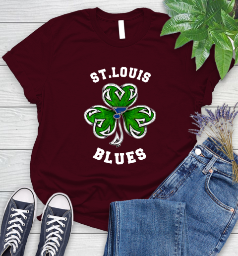 NHL St.Louis Blues Three Leaf Clover St Patrick's Day Hockey Sports Women's T-Shirt 7