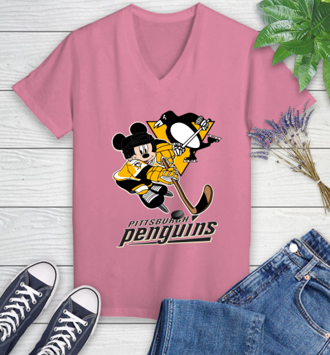 NHL Pittsburgh Penguins Mickey Mouse Disney Hockey T Shirt Women's V-Neck T-Shirt 13
