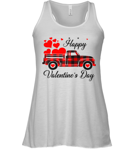 Happy Valentine's Day Heart Graphic Love Truck Buffalo Plaid Racerback Tank
