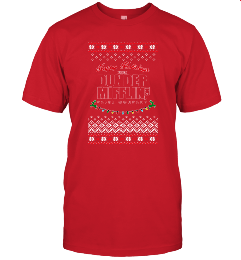Happy Holidays From Dunder Mifflin Ugly Christmas Adult Crewneck Unisex Jersey Tee