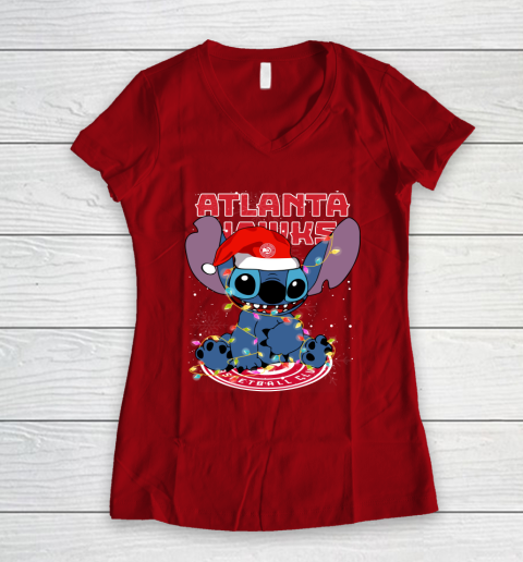 Atlanta Hawks NBA noel stitch Basketball Christmas Women's V-Neck T-Shirt 6