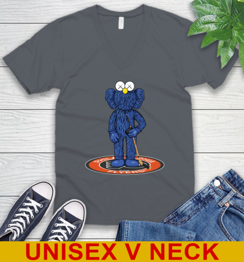 NHL Hockey Philadelphia Flyers Kaws Bff Blue Figure Shirt V-Neck T-Shirt 5