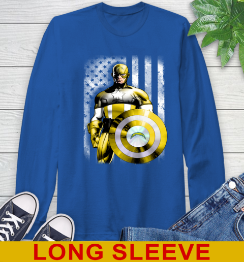Los Angeles Chargers NFL Football Captain America Marvel Avengers American Flag Shirt Long Sleeve T-Shirt 11