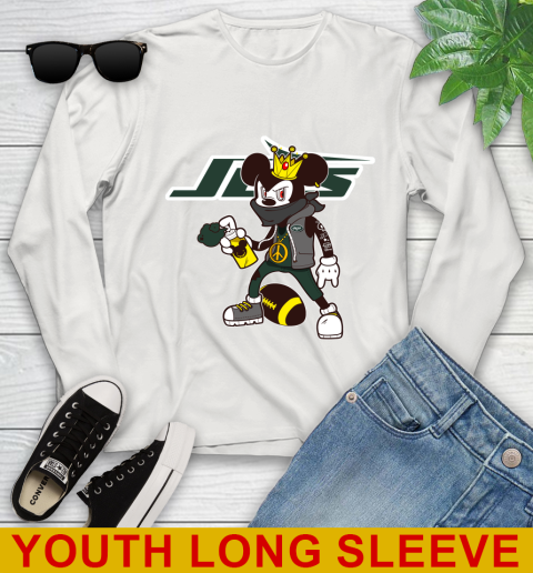 New York Jets NFL Football Mickey Peace Sign Sports Youth Long Sleeve 12