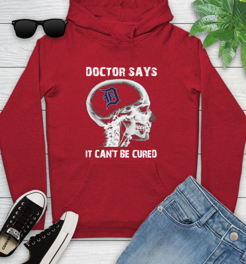 MLB Detroit Tigers Baseball Skull It Can't Be Cured Shirt Youth Hoodie 10