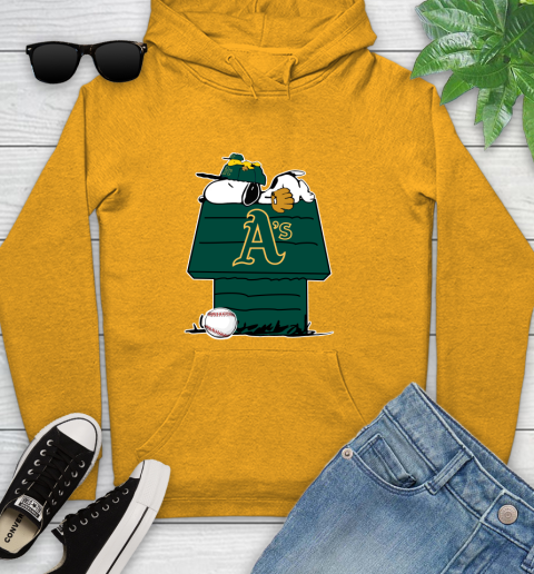 MLB Oakland Athletics Snoopy Woodstock The Peanuts Movie Baseball T Shirt Youth Hoodie 3