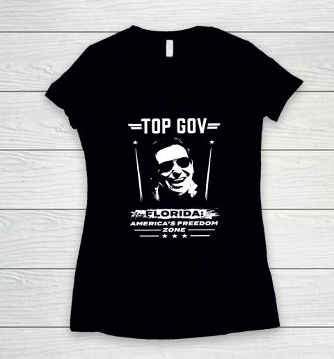 Top Gov Florida America's Freedom Zone Desantis 2024 Women's V-Neck T-Shirt