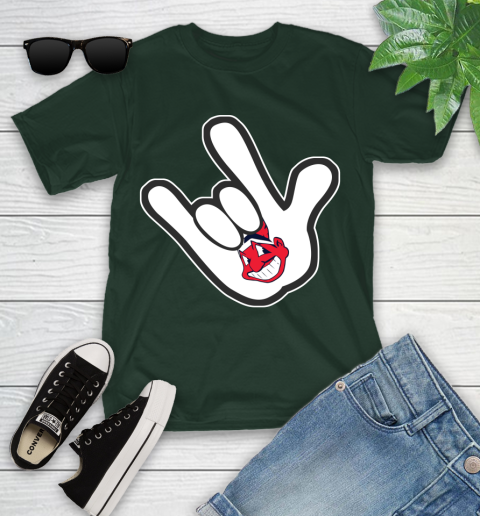 Cleveland Indians MLB Baseball Mickey Rock Hand Disney Youth T-Shirt 5