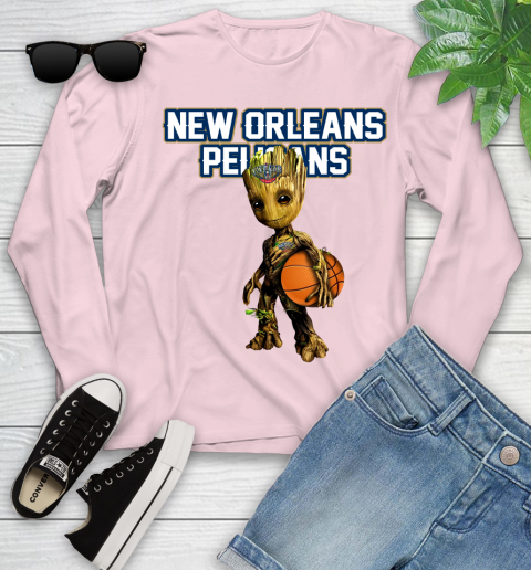 New Orleans Pelicans NBA Basketball Groot Marvel Guardians Of The Galaxy Youth Long Sleeve 10