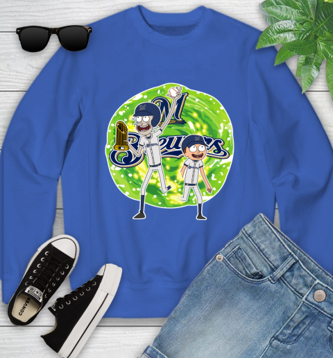 MLB Milwaukee Brewers Rick And Morty Commissioner's Trophy Baseball Sports Youth Sweatshirt 8