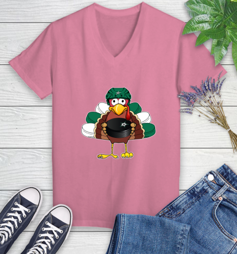 Dallas Stars Turkey Thanksgiving Day Women's V-Neck T-Shirt 13