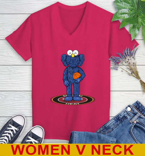 NBA Basketball Miami Heat Kaws Bff Blue Figure Shirt Women's V-Neck T-Shirt 10