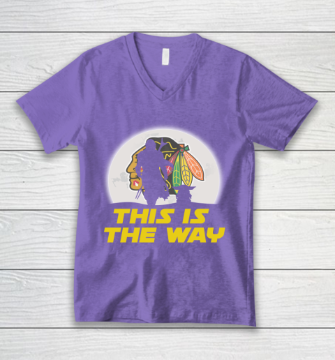 Chicago Blackhawks NHL Ice Hockey Star Wars Yoda And Mandalorian This Is The Way V-Neck T-Shirt 8