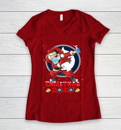 Winnipeg Jets Funny Santa Claus Dabbing Christmas 2020 NHL Women's V-Neck T-Shirt 8