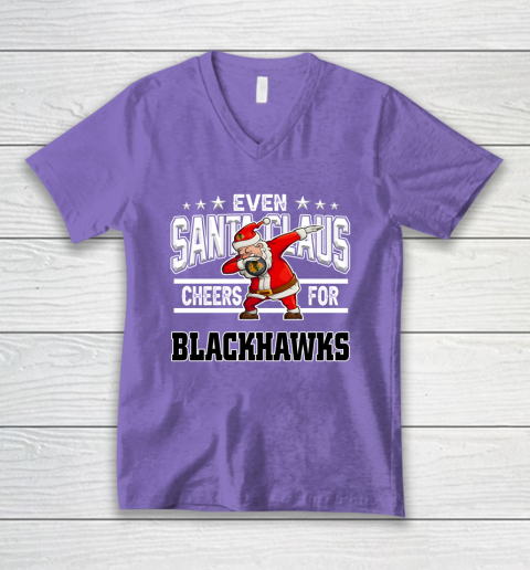 Chicago Blackhawks Even Santa Claus Cheers For Christmas NHL V-Neck T-Shirt 8