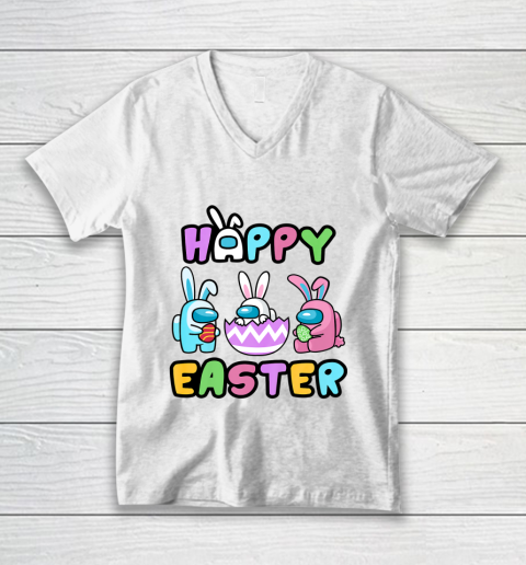 Among Us Game Shirt Bunny Kinda Sus Among Sus Us Cute Eggs Happy Easter Day V-Neck T-Shirt