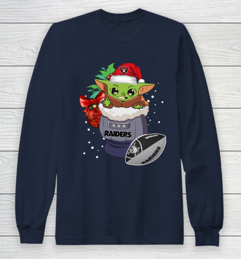 Oakland Raiders Christmas Baby Yoda Star Wars Funny Happy NFL Long Sleeve T-Shirt 4