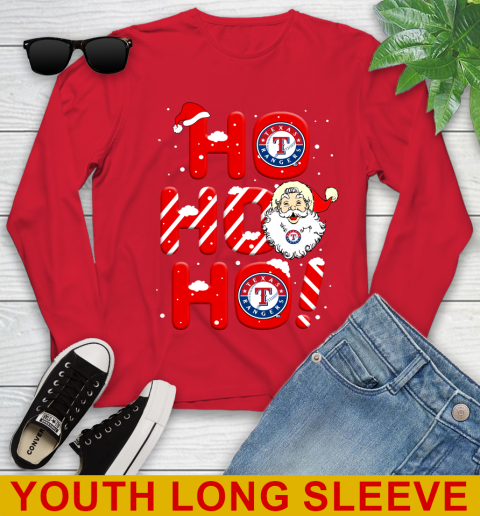 Texas Rangers MLB Baseball Ho Ho Ho Santa Claus Merry Christmas Shirt Youth Long Sleeve 11