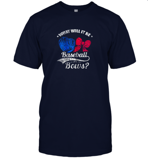 yhtn baseball or bows gender reveal pregnancy distressed jersey t shirt 60 front navy