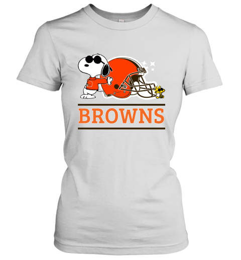 The Ceveland Browns Joe Cool And Woodstock Snoopy Mashup Women's T-Shirt