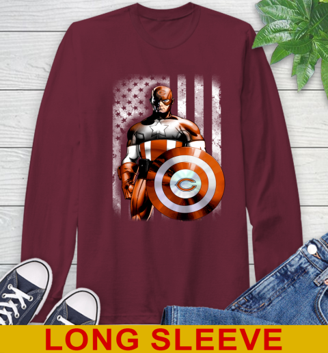 Chicago Bears NFL Football Captain America Marvel Avengers American Flag Shirt Long Sleeve T-Shirt 7