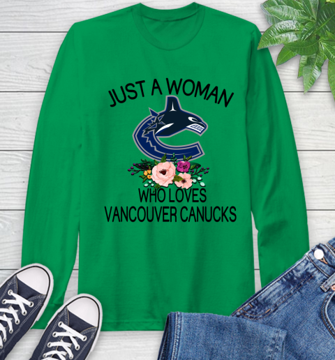 NHL Just A Woman Who Loves Vancouver Canucks Hockey Sports Long Sleeve T-Shirt 5