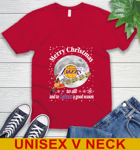 Los Angeles Lakers Merry Christmas To All And To Lakers A Good Season NBA Basketball Sports V-Neck T-Shirt - Image 7