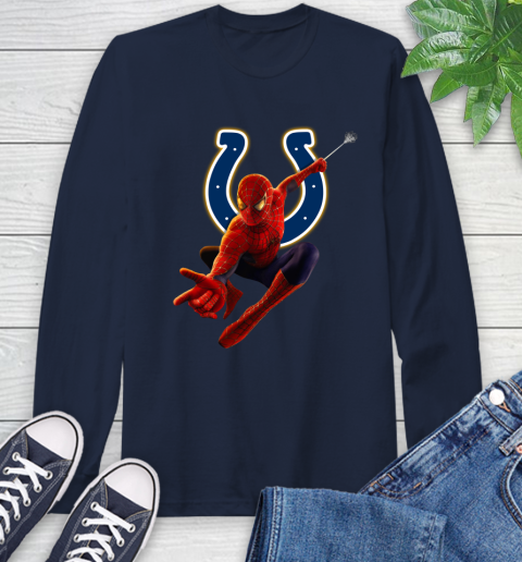 NFL Spider Man Avengers Endgame Football Indianapolis Colts Long Sleeve T-Shirt 4