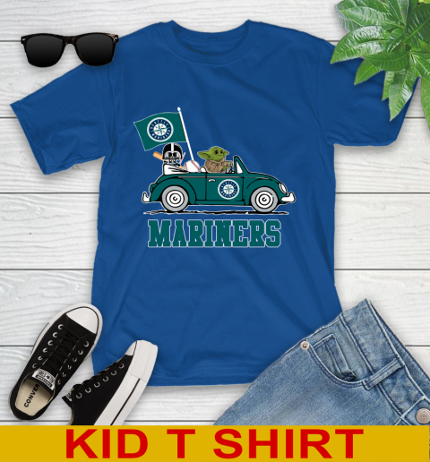 MLB Baseball Seattle Mariners Darth Vader Baby Yoda Driving Star Wars Shirt  Youth T-Shirt
