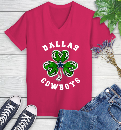 NFL Dallas Cowboys Three Leaf Clover St Patrick's Day Football Sports Women's V-Neck T-Shirt 9