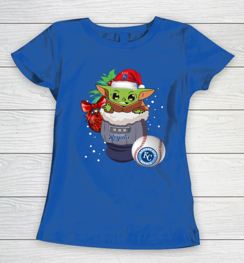 Kansas City Royals Christmas Baby Yoda Star Wars Funny Happy MLB Women's T-Shirt 9