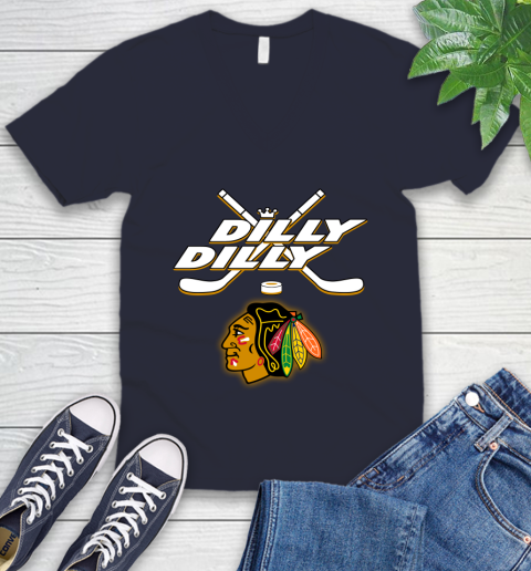 NHL Chicago Blackhawks Dilly Dilly Hockey Sports V-Neck T-Shirt 3