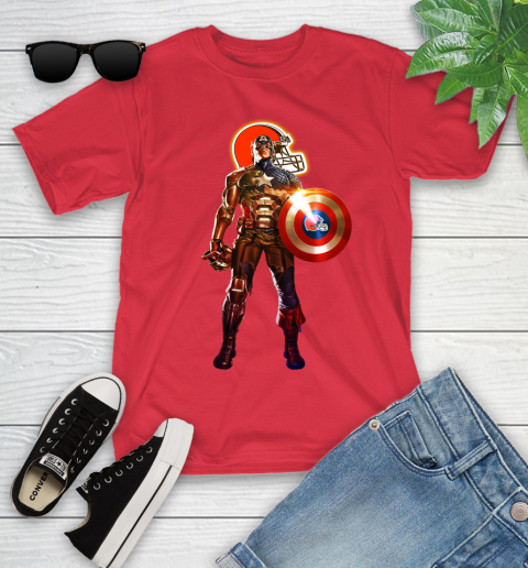 NFL Captain America Marvel Avengers Endgame Football Sports Cleveland Browns Youth T-Shirt 10