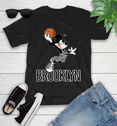 NBA Basketball Brooklyn Nets Cheerful Mickey Mouse Shirt Youth T-Shirt