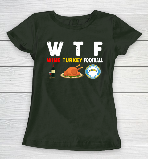 Los Angeles Chargers Giving Day WTF Wine Turkey Football NFL Women's T-Shirt 4