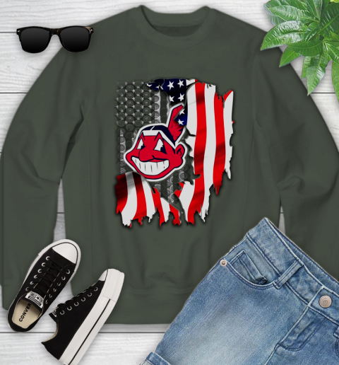 Cleveland Indians MLB Baseball American Flag Youth Sweatshirt 9
