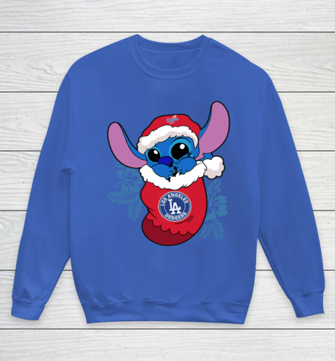 Los Angeles Dodgers Christmas Stitch In The Sock Funny Disney MLB Youth Sweatshirt 8