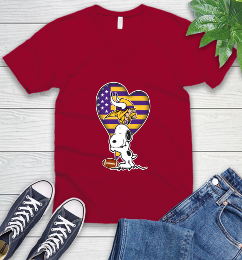 Minnesota Vikings NFL Football The Peanuts Movie Adorable Snoopy V-Neck T-Shirt 8