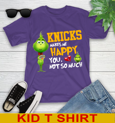 NBA New York Knicks Makes Me Happy You Not So Much Grinch Basketball Sports Youth T-Shirt 3