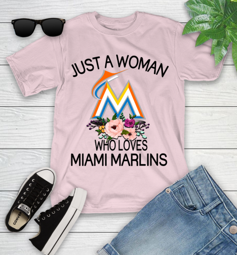 MLB Just A Woman Who Loves Miami Marlins Baseball Sports Youth T-Shirt 7